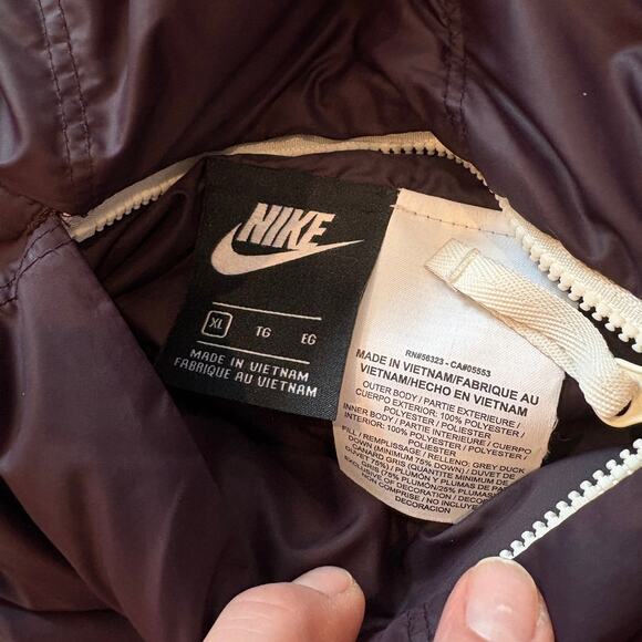 Nike Parka Puffer Coat Womens XL Purple Hooded Windrunner Reversible Down Fill - Picture 5 of 10